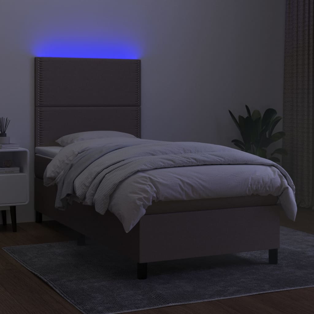tópszínű szövet rugós és LED-es ágy matraccal 90x190 cm