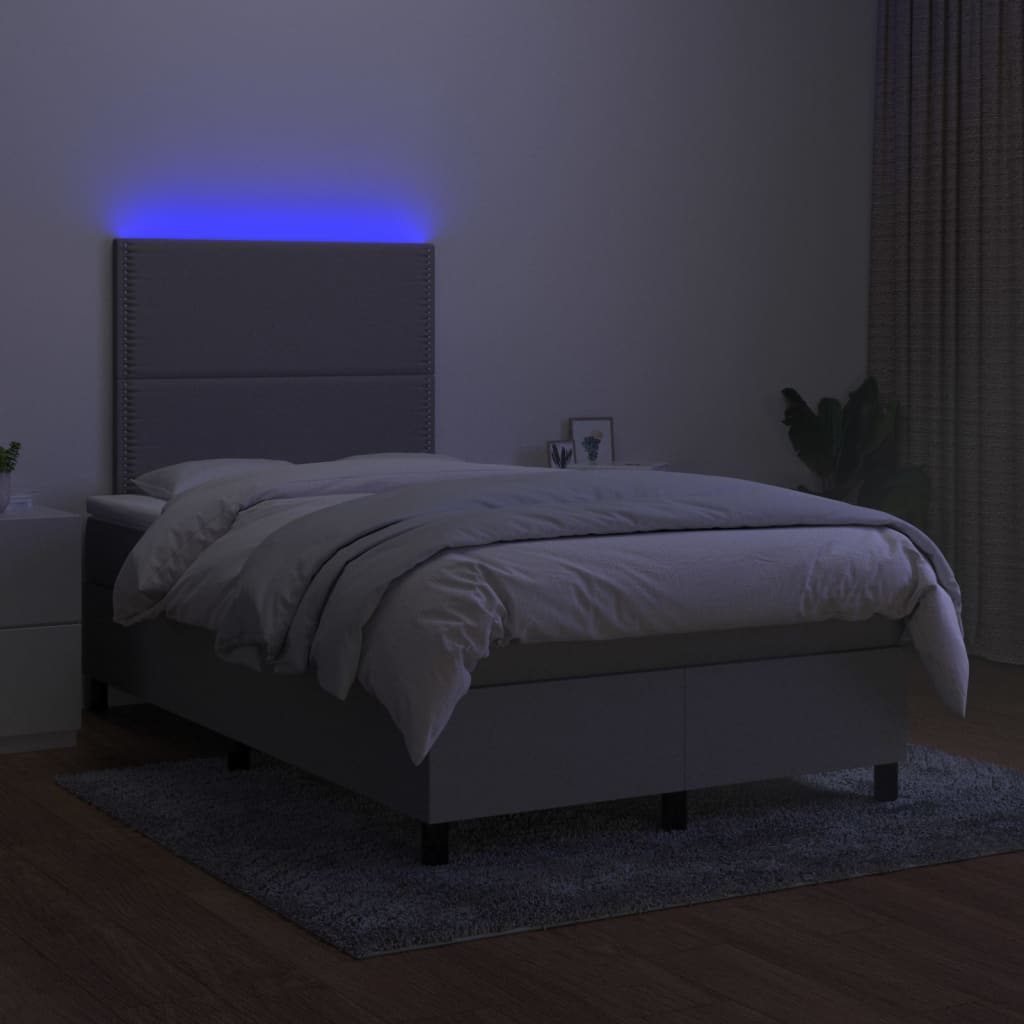 világosszürke szövet rugós és LED-es ágy matraccal 120 x 200 cm