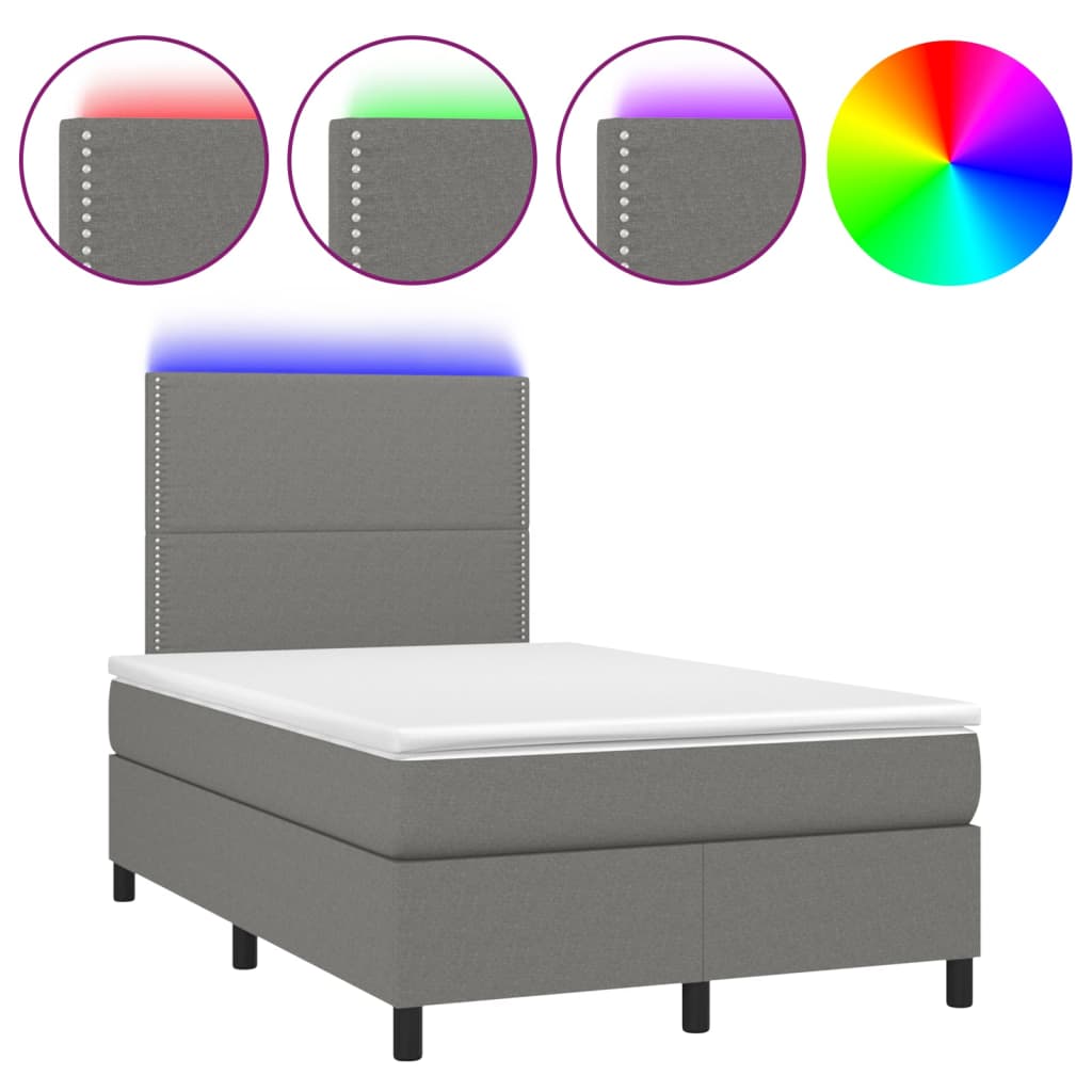 sötétszürke szövet rugós és LED-es ágy matraccal 120 x 200 cm