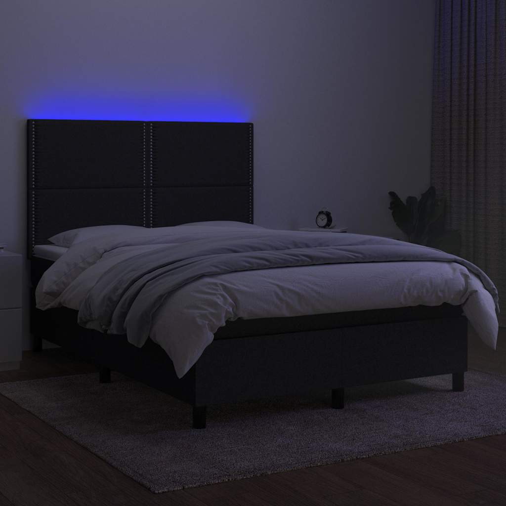 fekete szövet rugós és LED-es ágy matraccal 140x190 cm