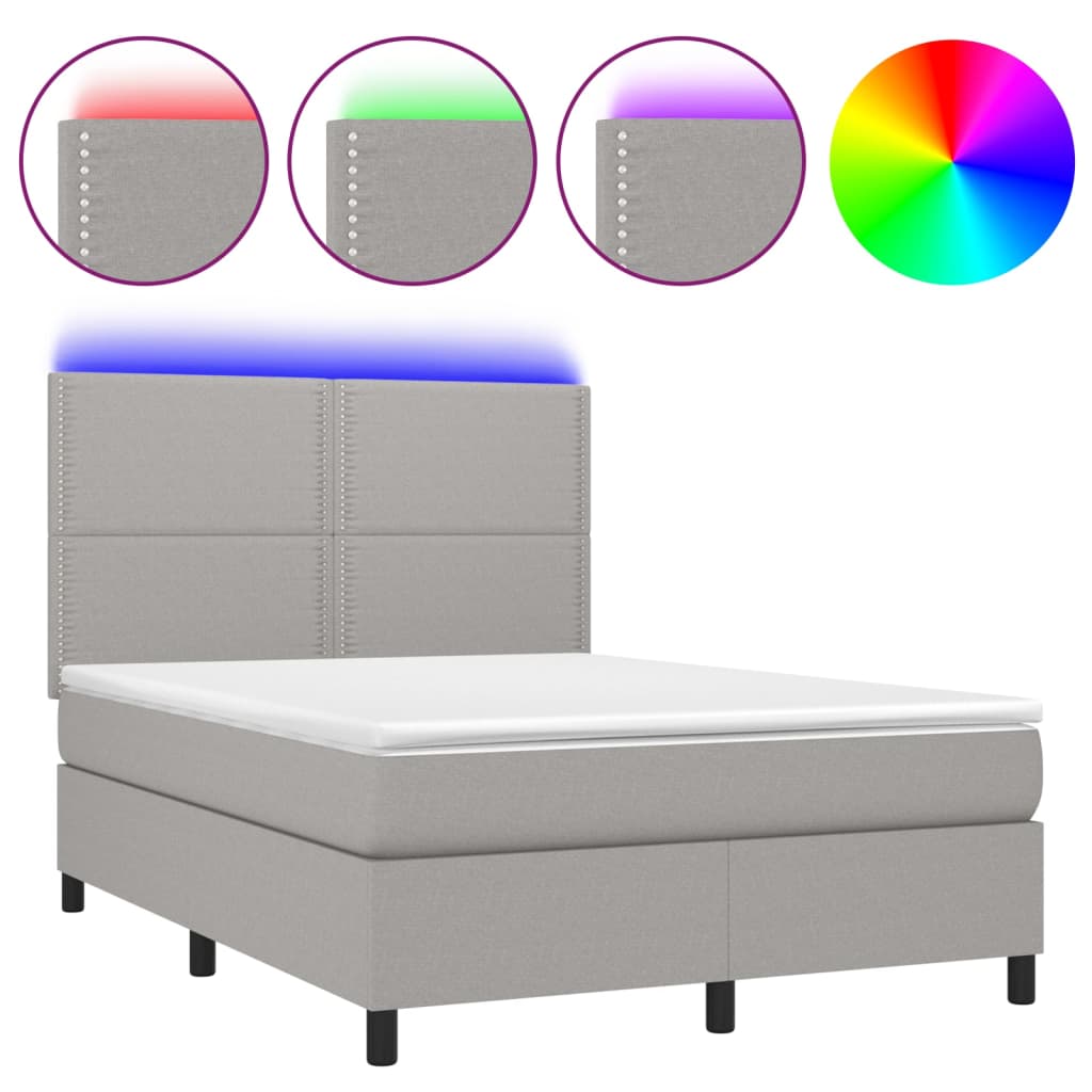 világosszürke szövet rugós és LED-es ágy matraccal 140x200 cm