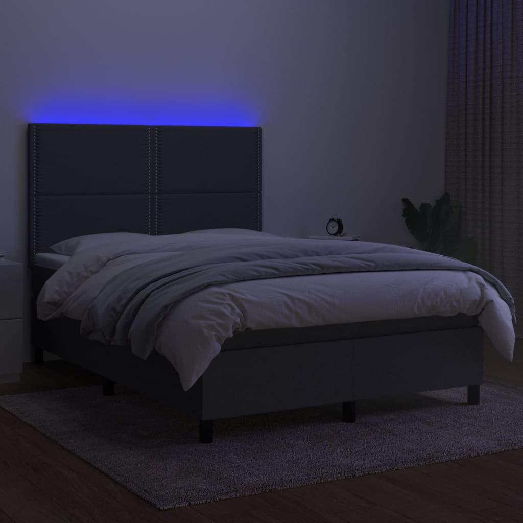 sötétszürke szövet rugós és LED-es ágy matraccal 140x200 cm