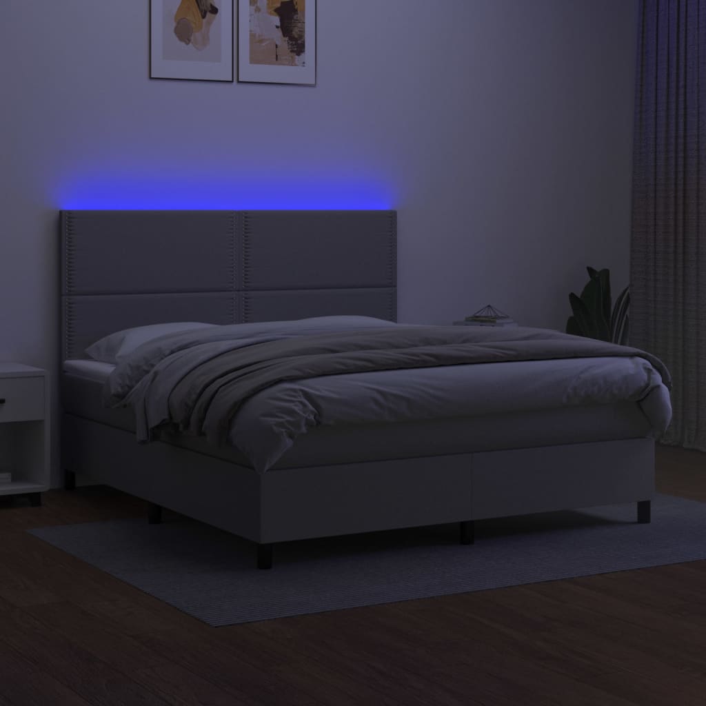 világosszürke szövet rugós és LED-es ágy matraccal 160x200 cm