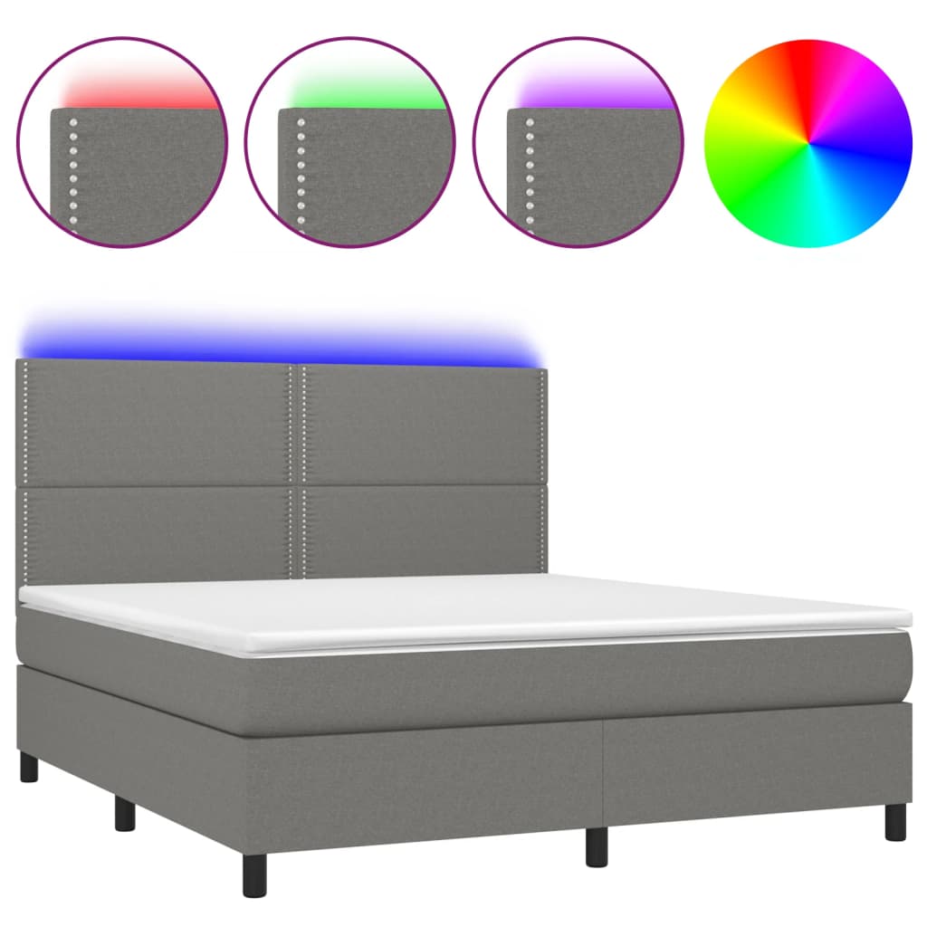 sötétszürke szövet rugós és LED-es ágy matraccal 180 x 200 cm