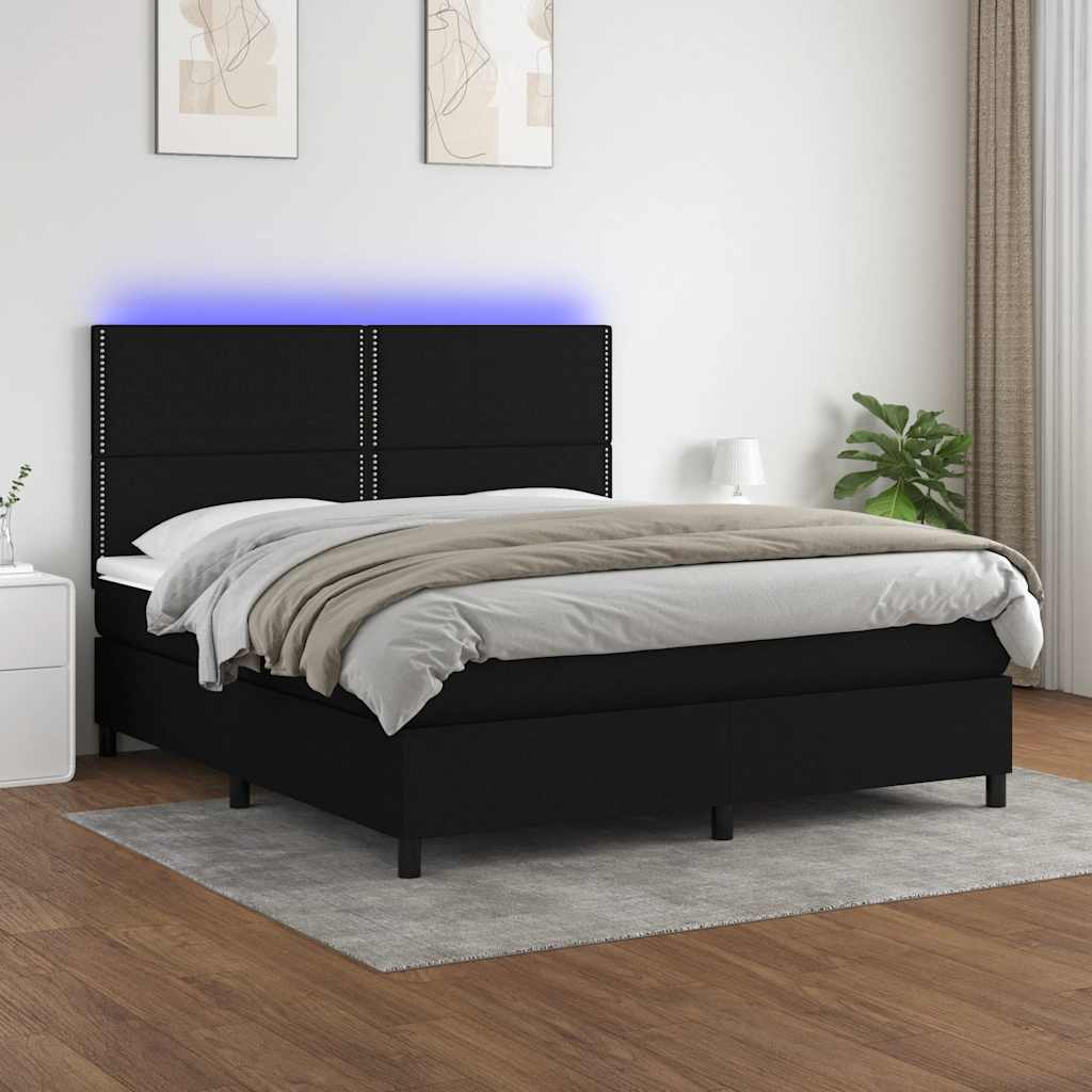 fekete szövet rugós és LED-es ágy matraccal 180 x 200 cm