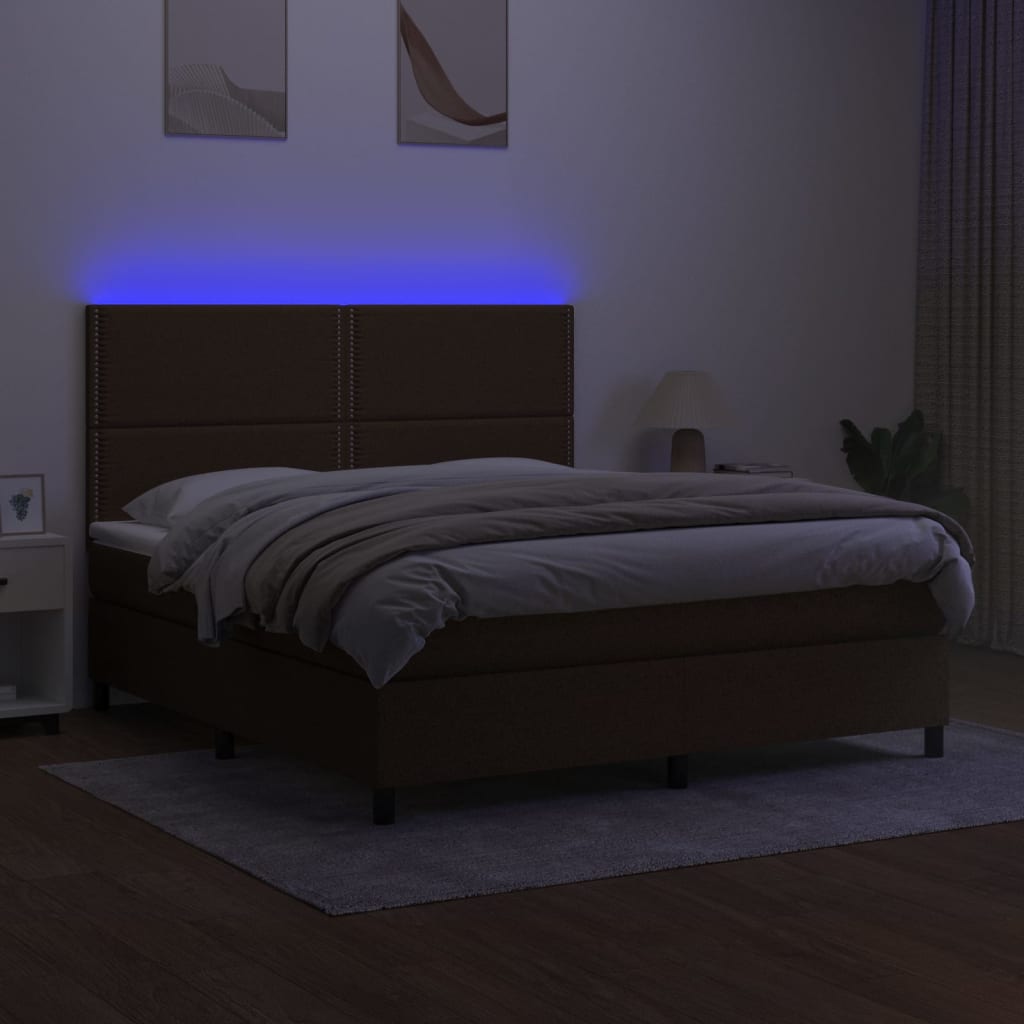 barna szövet rugós és LED-es ágy matraccal 180 x 200 cm