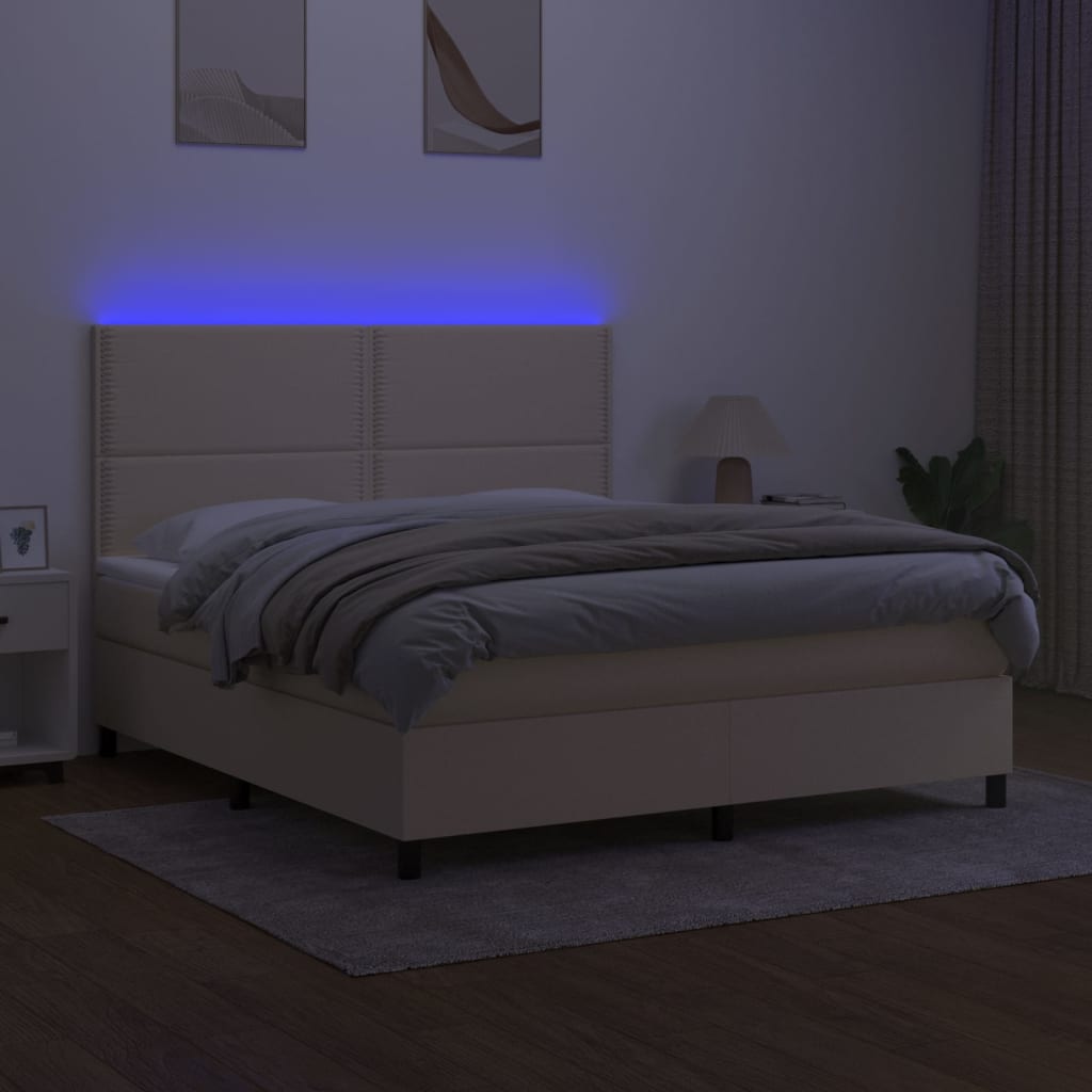 krémszínű szövet rugós és LED-es ágy matraccal 180 x 200 cm