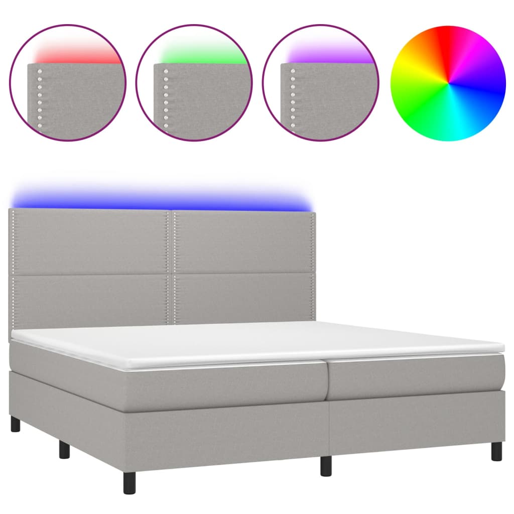 világosszürke szövet rugós és LED-es ágy matraccal 200x200 cm