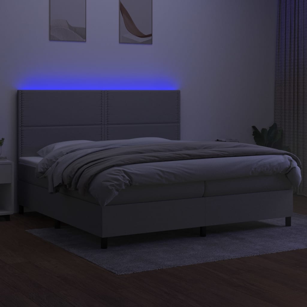 világosszürke szövet rugós és LED-es ágy matraccal 200x200 cm
