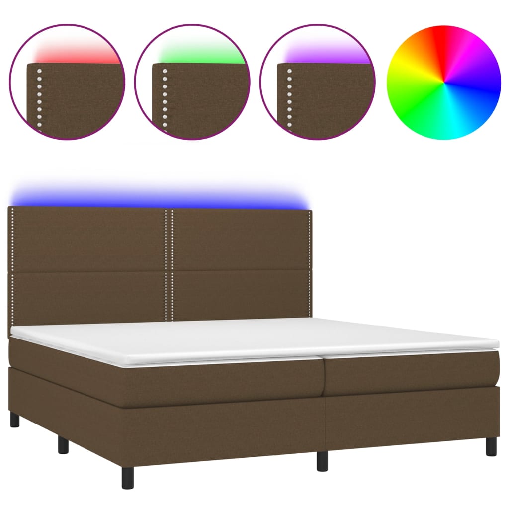 barna szövet rugós és LED-es ágy matraccal 200x200 cm