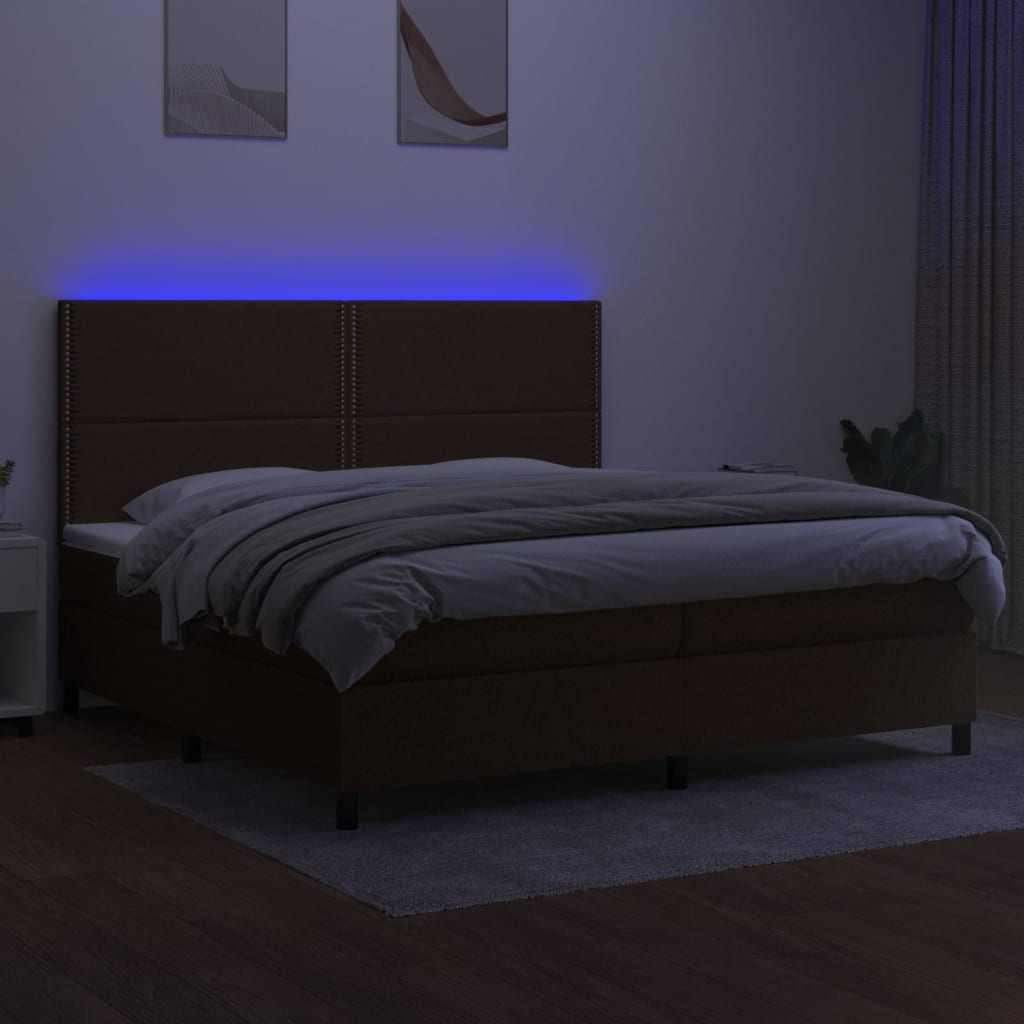 barna szövet rugós és LED-es ágy matraccal 200x200 cm