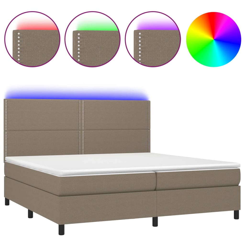 tópszínű szövet rugós és LED-es ágy matraccal 200 x 200 cm