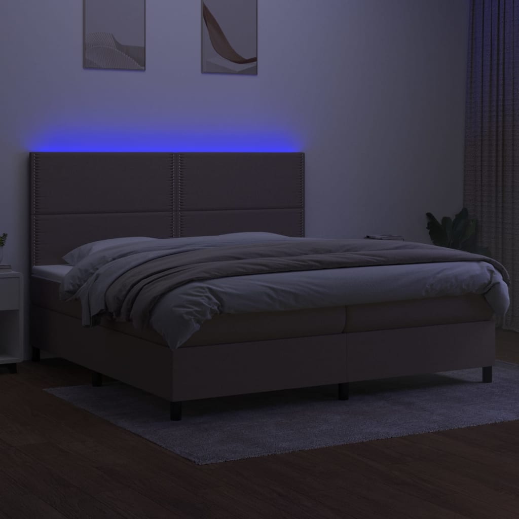 tópszínű szövet rugós és LED-es ágy matraccal 200 x 200 cm