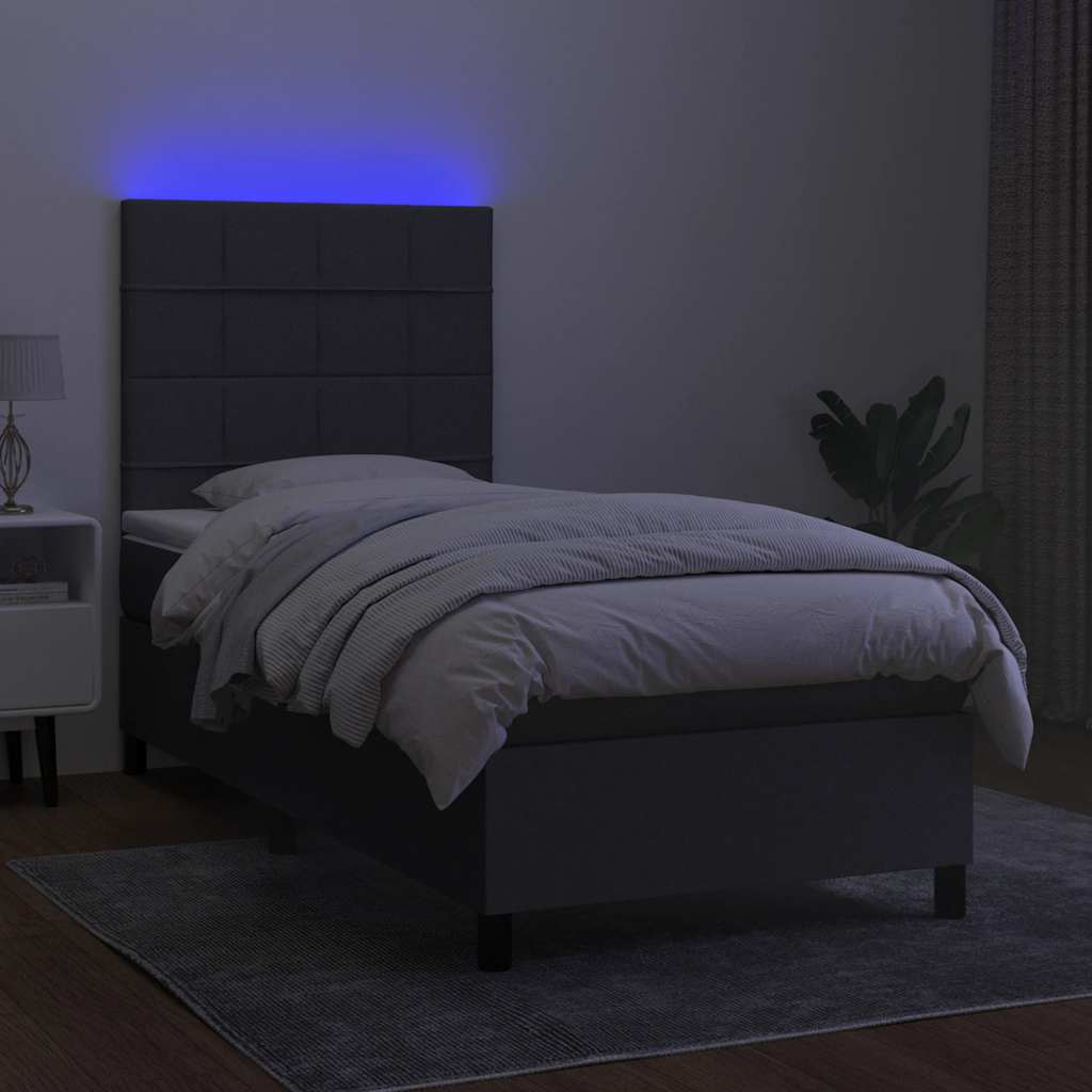 sötétszürke szövet rugós és LED-es ágy matraccal 80 x 200 cm