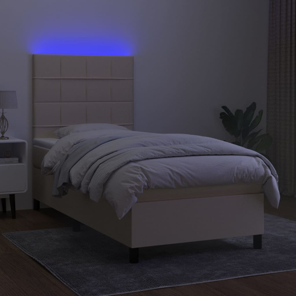 krémszínű szövet rugós és LED-es ágy matraccal 80 x 200 cm