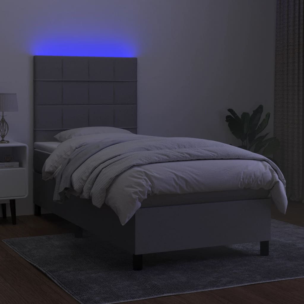 világosszürke szövet rugós és LED-es ágy matraccal 90x190 cm