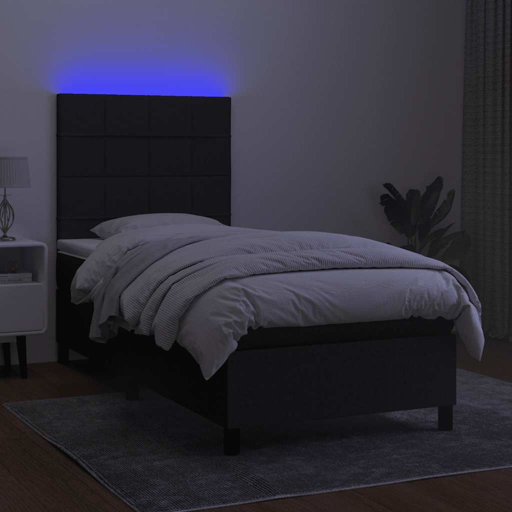 fekete szövet rugós és LED-es ágy matraccal 90x190 cm