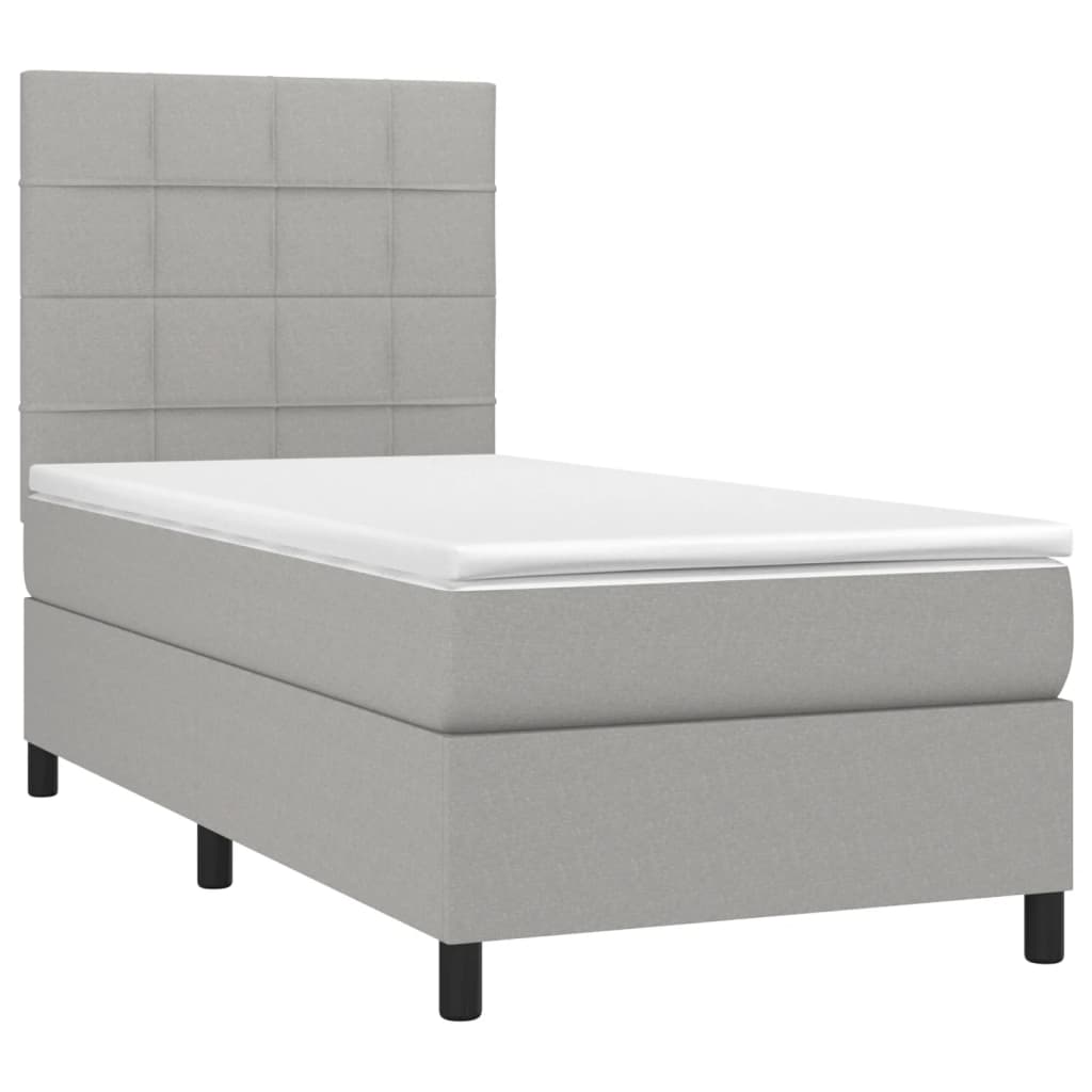 világosszürke szövet rugós és LED-es ágy matraccal 90x200 cm