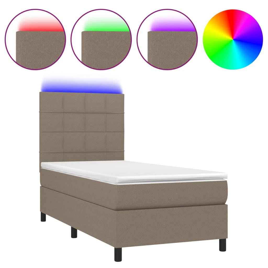 tópszínű szövet rugós és LED-es ágy matraccal 100x200 cm