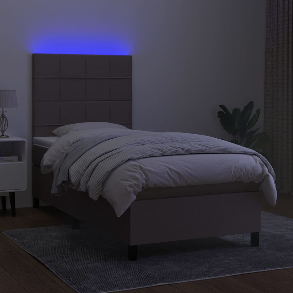tópszínű szövet rugós és LED-es ágy matraccal 100x200 cm