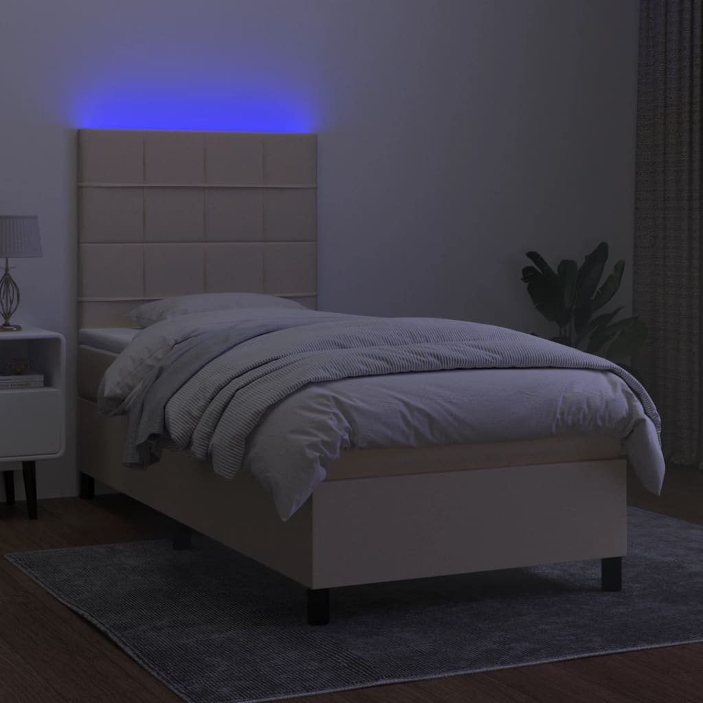krémszínű szövet rugós és LED-es ágy matraccal 100x200 cm