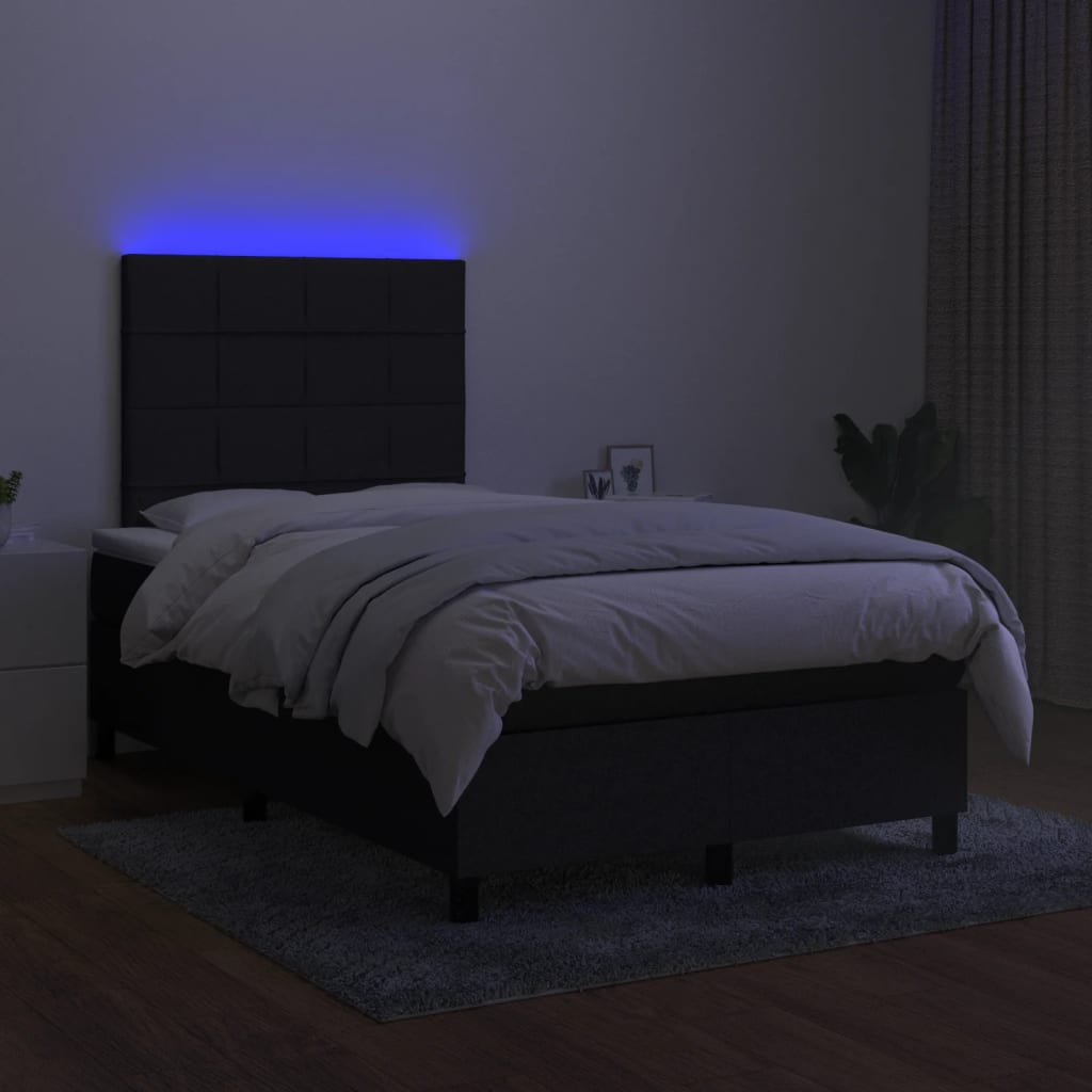 fekete szövet rugós és LED-es ágy matraccal 120 x 200 cm