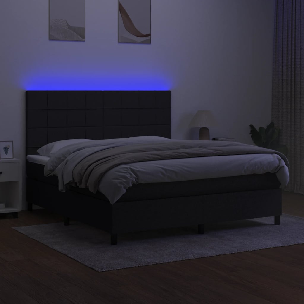 fekete szövet rugós és LED-es ágy matraccal 160x200 cm