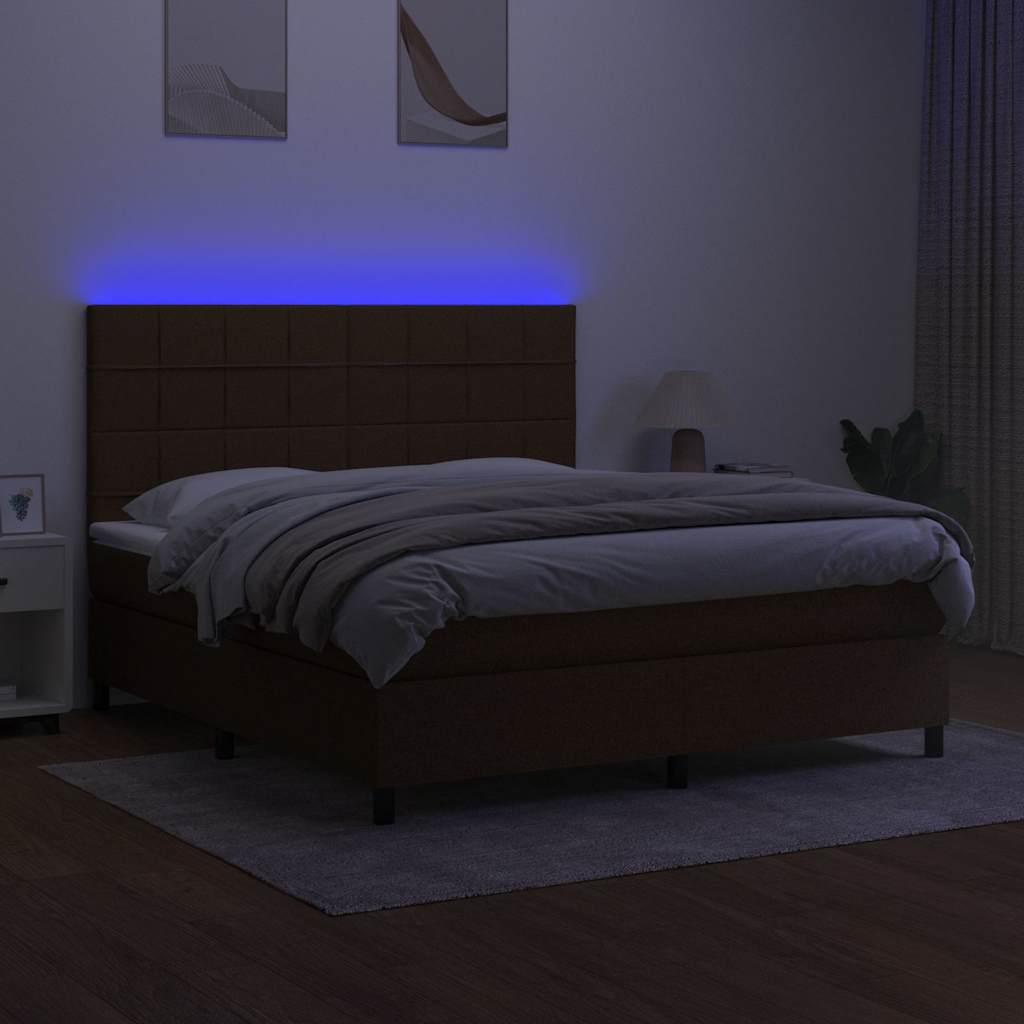 barna szövet rugós és LED-es ágy matraccal 160x200 cm