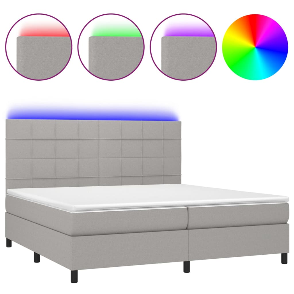 világosszürke szövet rugós és LED-es ágy matraccal 200x200 cm
