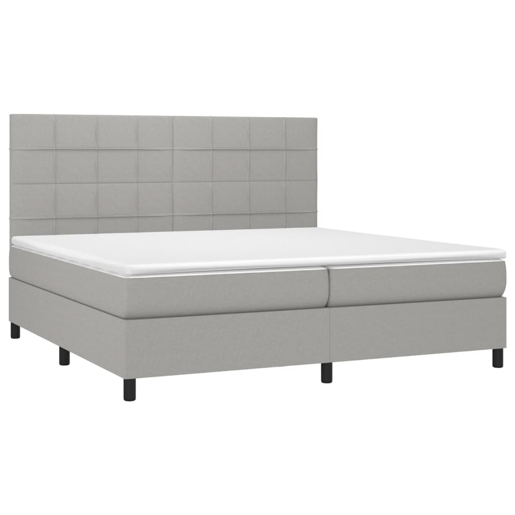 világosszürke szövet rugós és LED-es ágy matraccal 200x200 cm