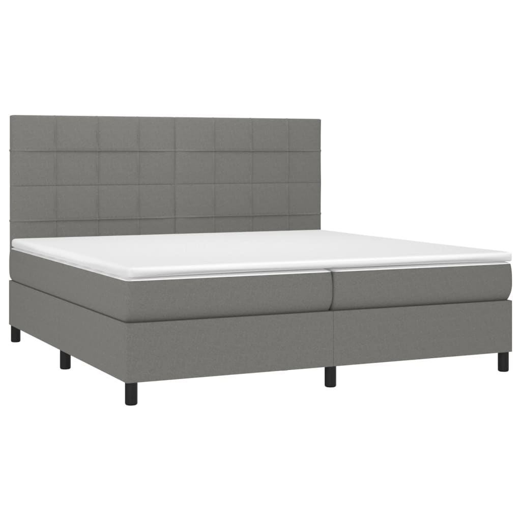 sötétszürke szövet rugós és LED-es ágy matraccal 200x200 cm