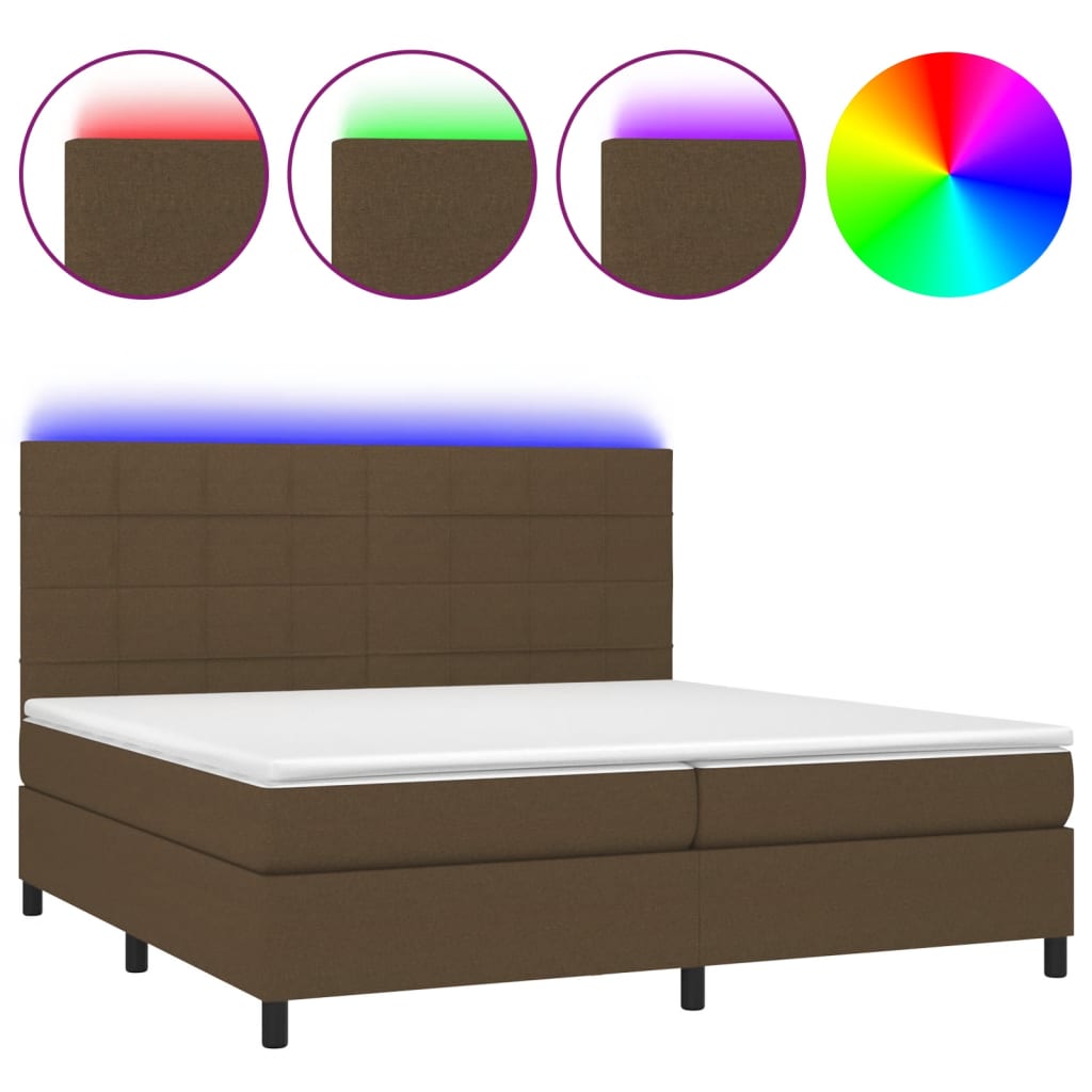 barna szövet rugós és LED-es ágy matraccal 200x200 cm