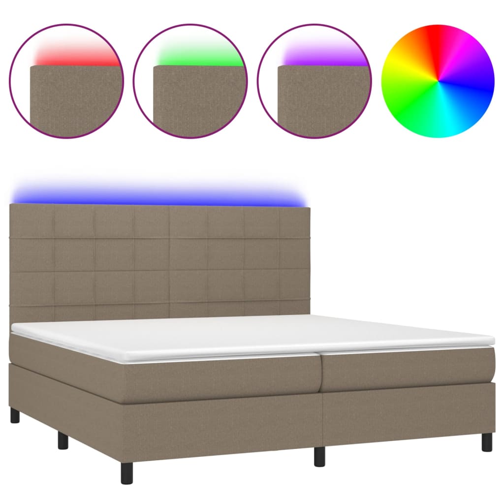 tópszínű szövet rugós és LED-es ágy matraccal 200 x 200 cm