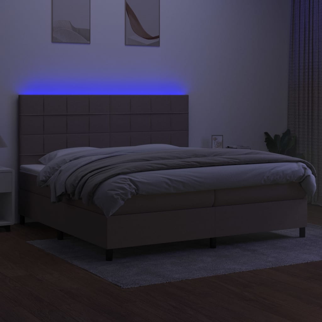 tópszínű szövet rugós és LED-es ágy matraccal 200 x 200 cm