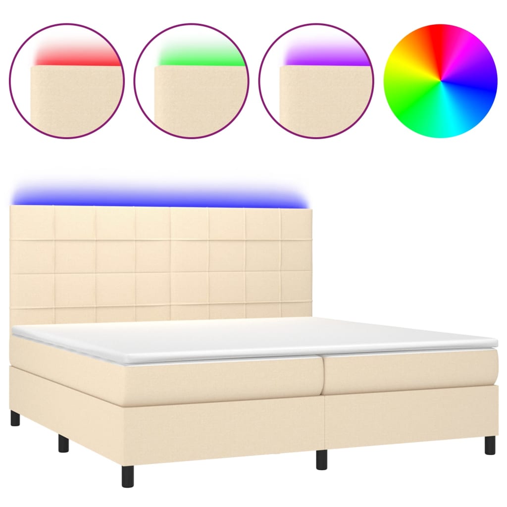 krémszínű szövet rugós és LED-es ágy matraccal 200 x 200 cm