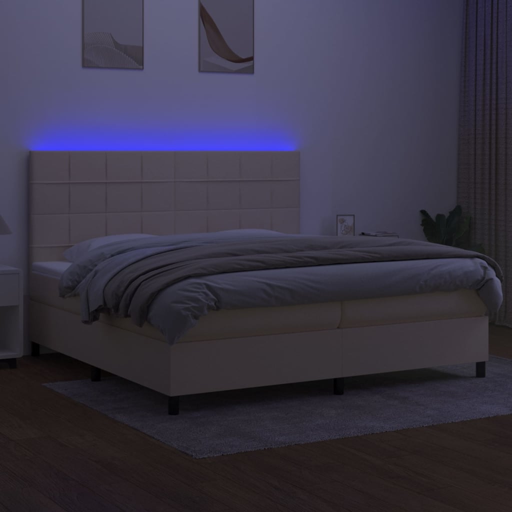krémszínű szövet rugós és LED-es ágy matraccal 200 x 200 cm