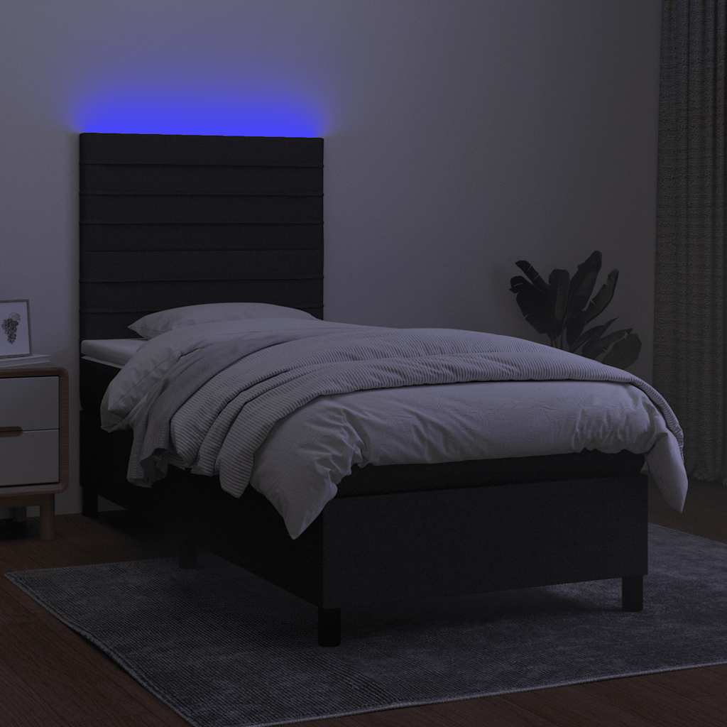 fekete szövet rugós és LED-es ágy matraccal 80 x 200 cm