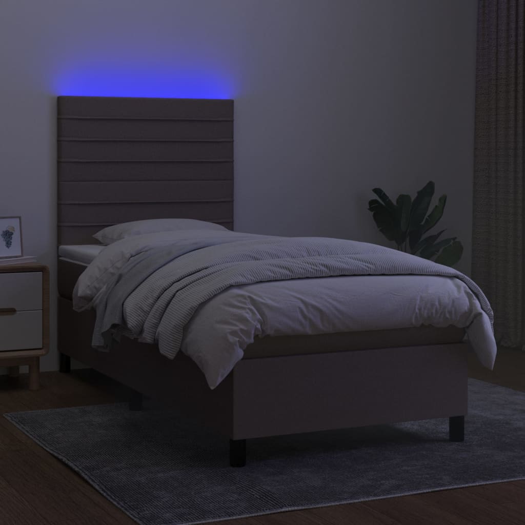 tópszínű szövet rugós és LED-es ágy matraccal 80 x 200 cm