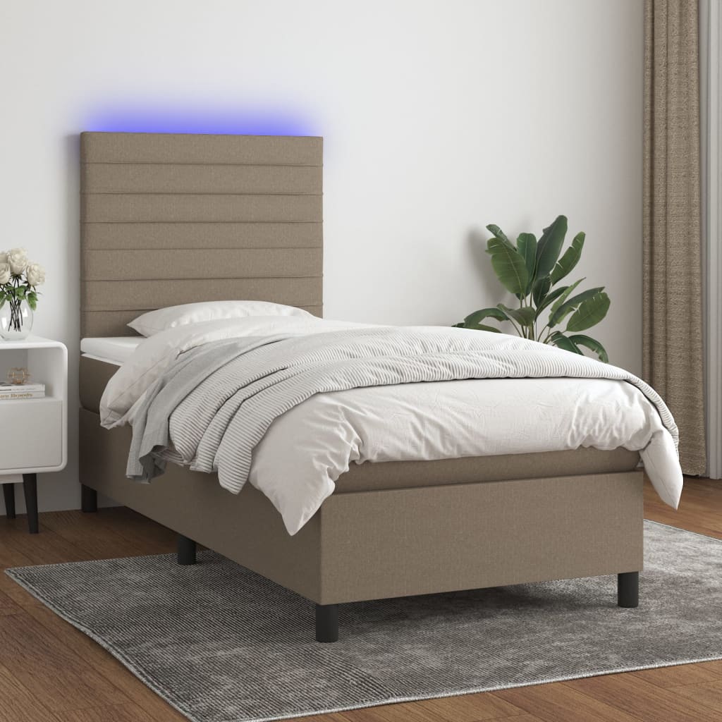 tópszínű szövet rugós és LED-es ágy matraccal 80 x 200 cm