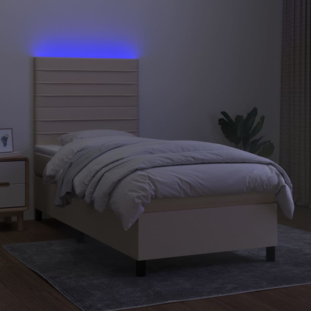 krémszínű szövet rugós és LED-es ágy matraccal 80 x 200 cm