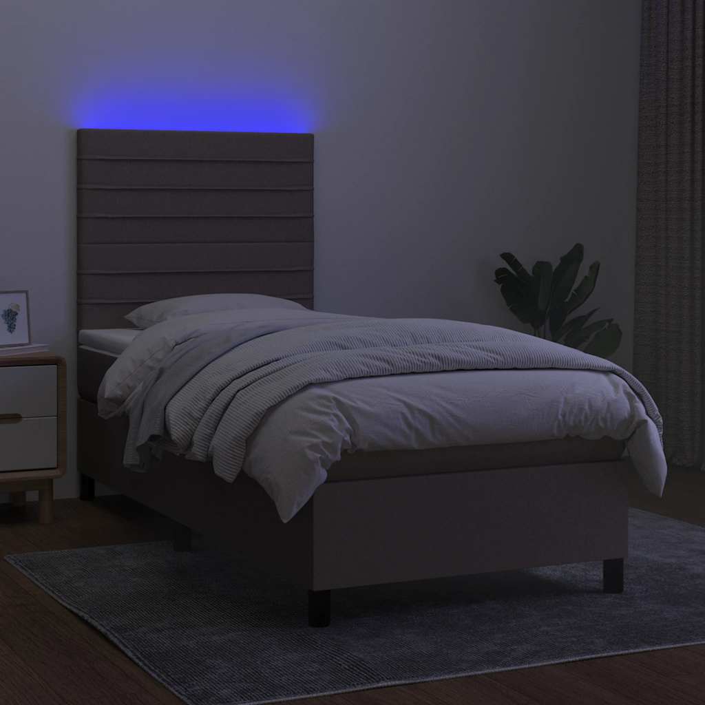tópszínű szövet rugós és LED-es ágy matraccal 90x190 cm