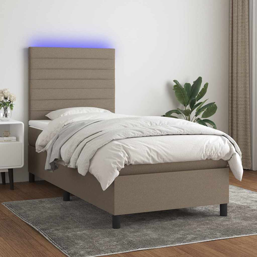 tópszínű szövet rugós és LED-es ágy matraccal 90x190 cm