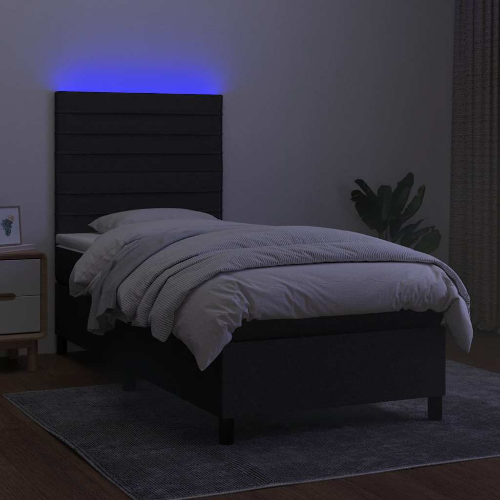fekete szövet rugós és LED-es ágy matraccal 100x200 cm