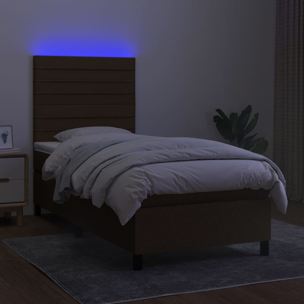 barna szövet rugós és LED-es ágy matraccal 100x200 cm