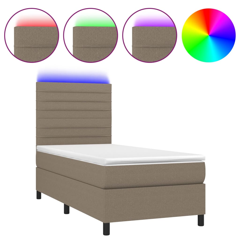 tópszínű szövet rugós és LED-es ágy matraccal 100x200 cm