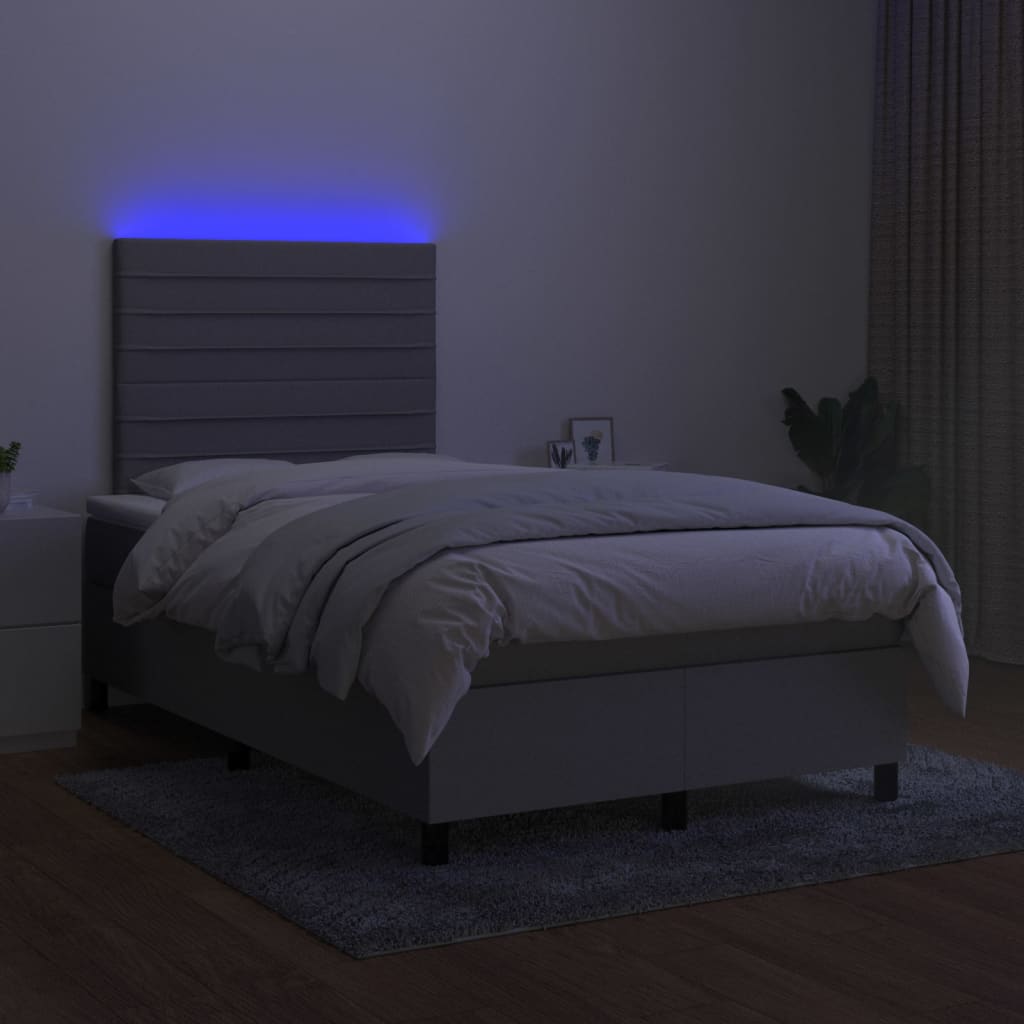 világosszürke szövet rugós és LED-es ágy matraccal 120 x 200 cm