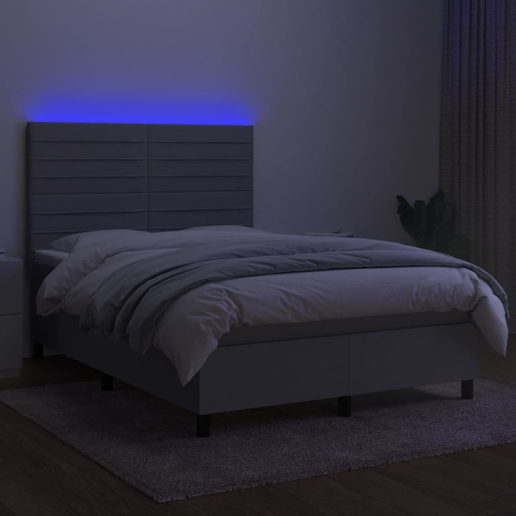 sötétszürke szövet rugós és LED-es ágy matraccal 140x190 cm