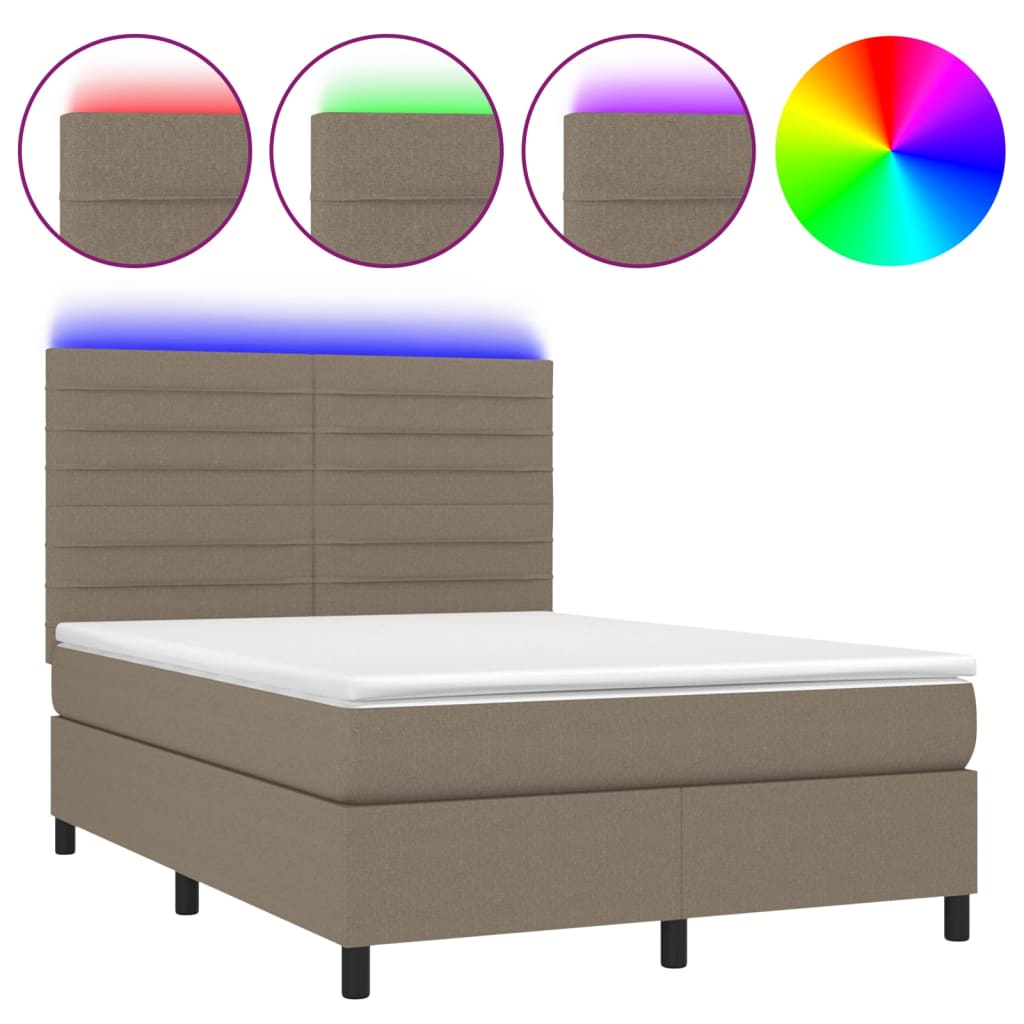 tópszínű szövet rugós és LED-es ágy matraccal 140x190cm