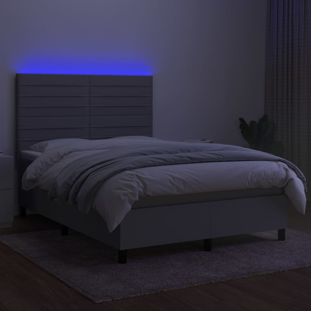 világosszürke szövet rugós és LED-es ágy matraccal 140x200 cm