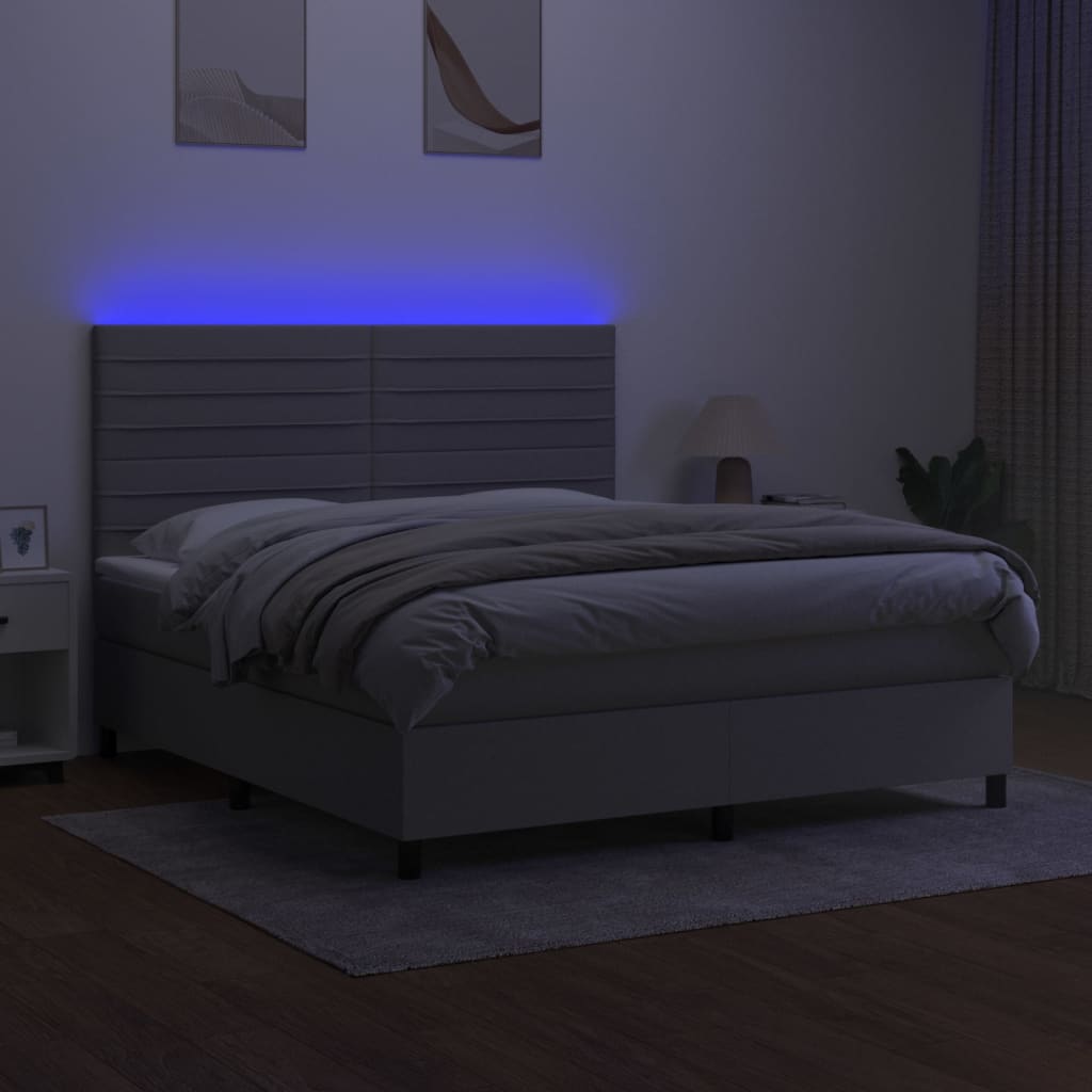 világosszürke szövet rugós és LED-es ágy matraccal 160x200 cm